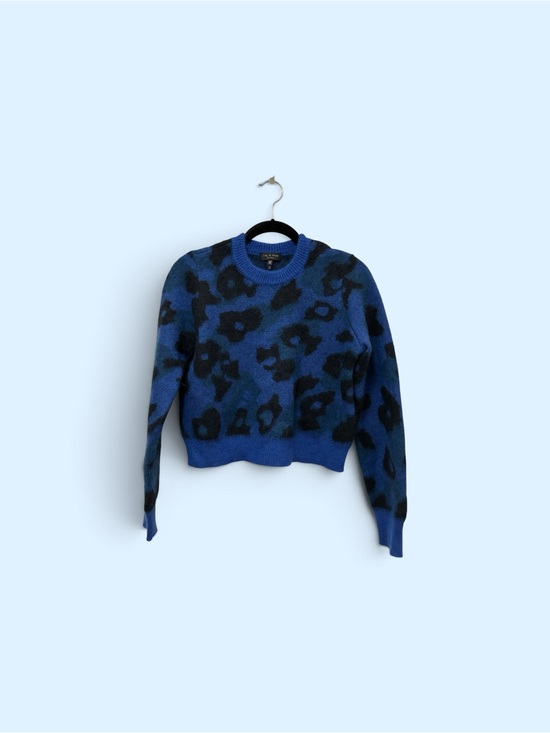 rag & bone Sweaters - Rag & Bone Blue and Black Leopard Crewneck Sweater